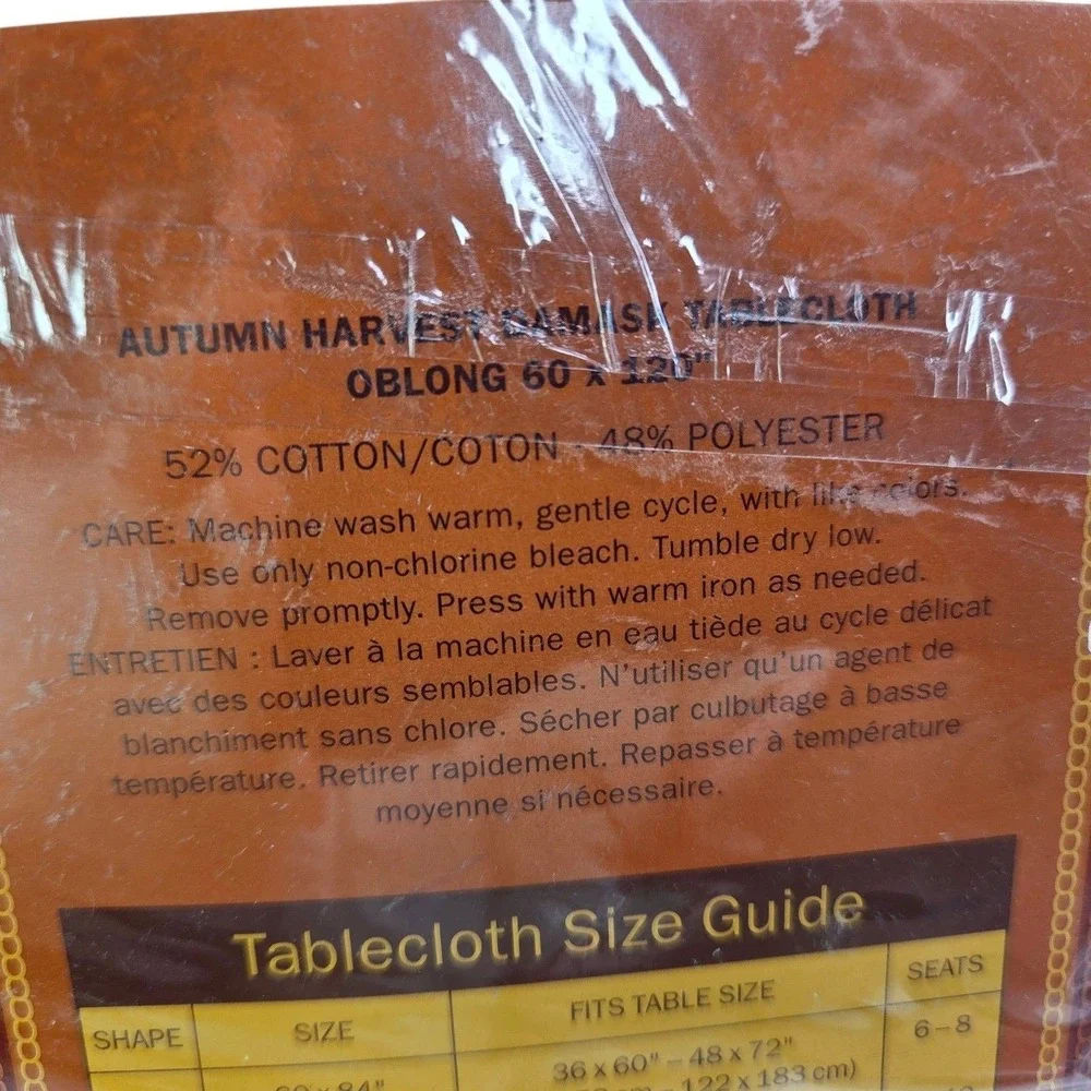 Autumn Harvest Tablecloth Gold 60 x 120 Damask Oblong Soil Release Home Decor Nw